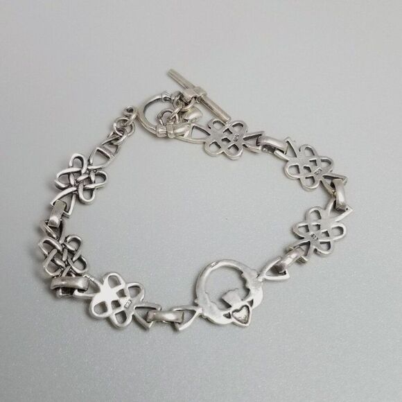 Vintage Sterling Silver Celtic Infinity Love Knots Link Bracelet Claddagh Toggle - Picture 4 of 9